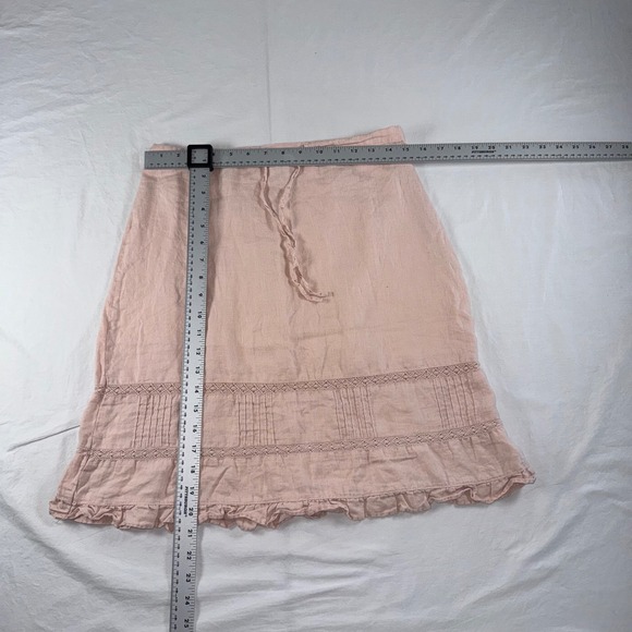 Old Navy VTG Women's Y2K Size 4 Pink 100% Linen Lace Trim Ruffle Hem Skirt - Picture 3 of 8
